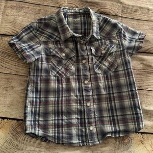 Wrangler Kids Navy and Red Plaid Button-Down Shirt